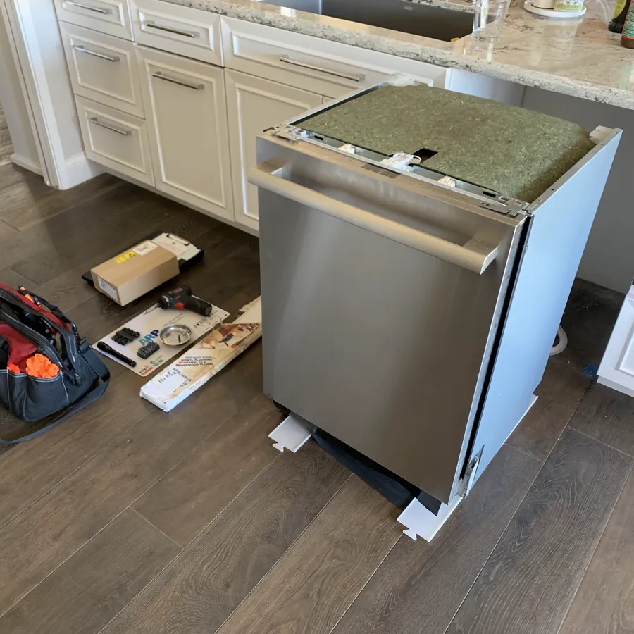 Appliance Techie dishwasher installation in progress at a home in Orange County